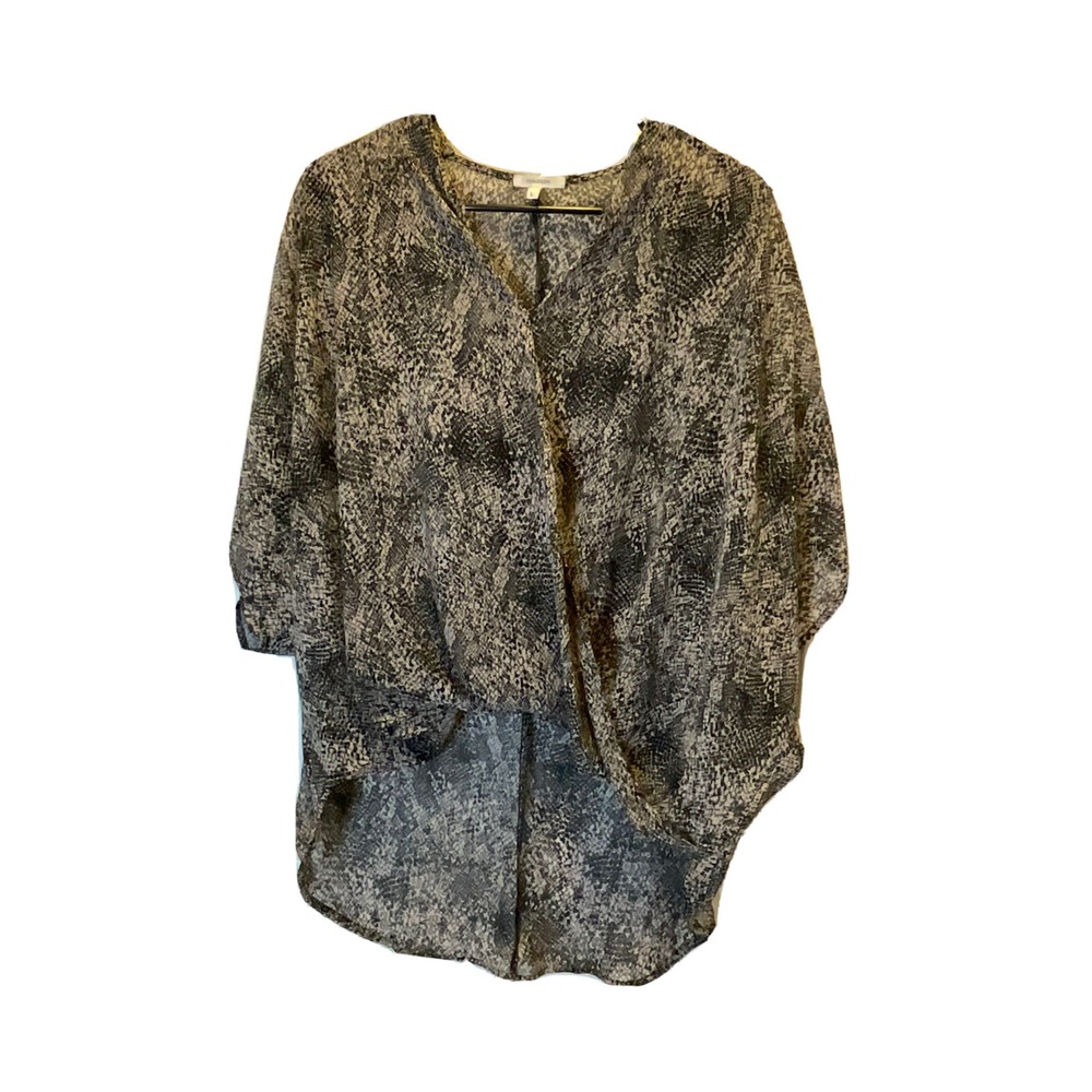 Maurices Women Snakeskin Brown Sz L Sleeveless V Neck Flowing Faux Wrap Blouse R